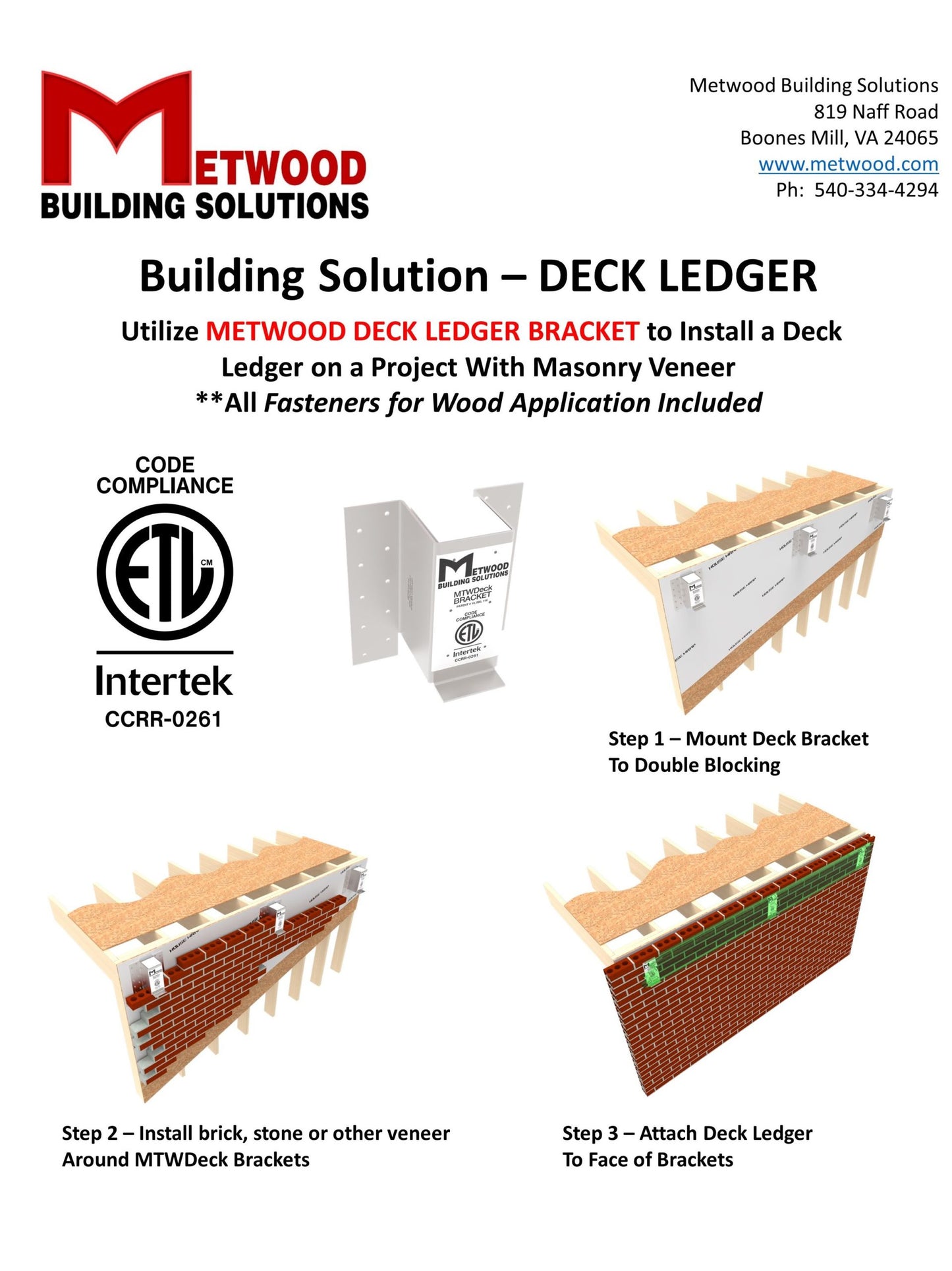 MTWDeck Ledger Bracket